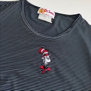 Vintage Striped Long Sleeve Shirt with Cat in the Hat Embroidery